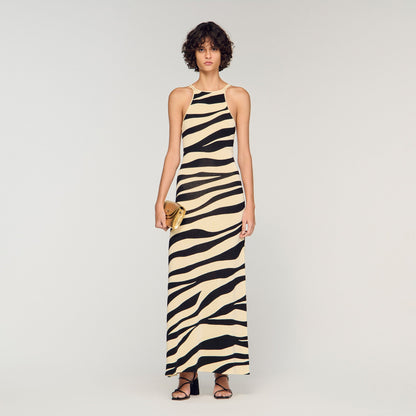 Zebraza Zebra Print Knit Maxi Dress Ecru / Black