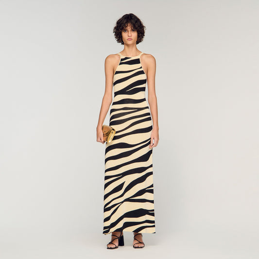 Zebraza Zebra Print Knit Maxi Dress Ecru / Black