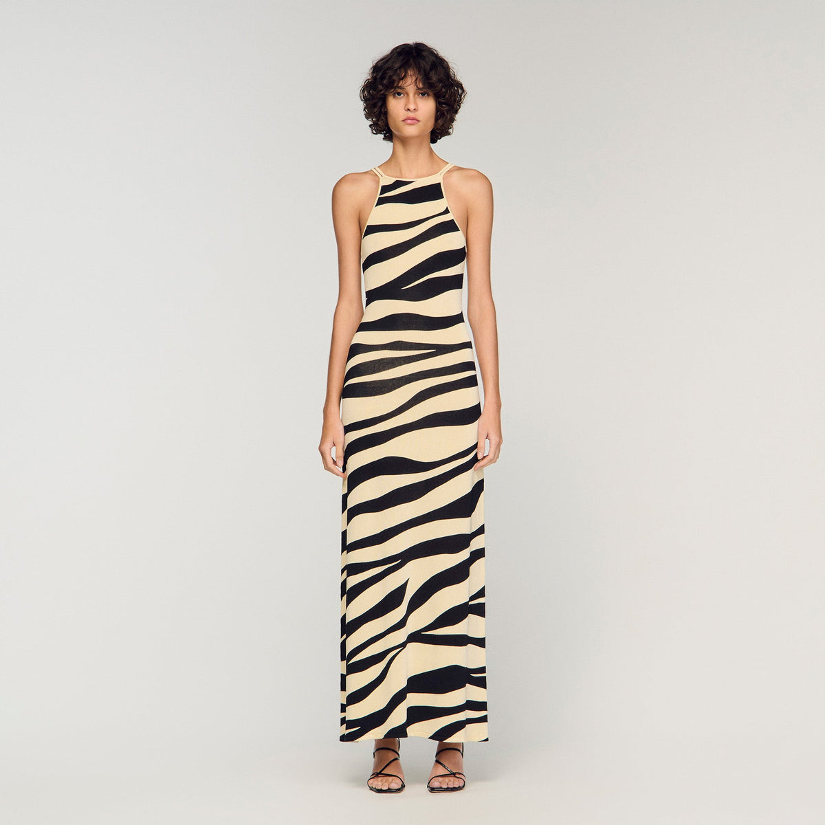 Zebraza Zebra Print Knit Maxi Dress Ecru / Black