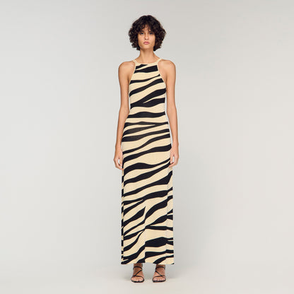 Zebraza Zebra Print Knit Maxi Dress Ecru / Black