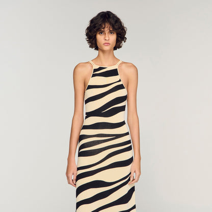 Zebraza Zebra Print Knit Maxi Dress Ecru / Black
