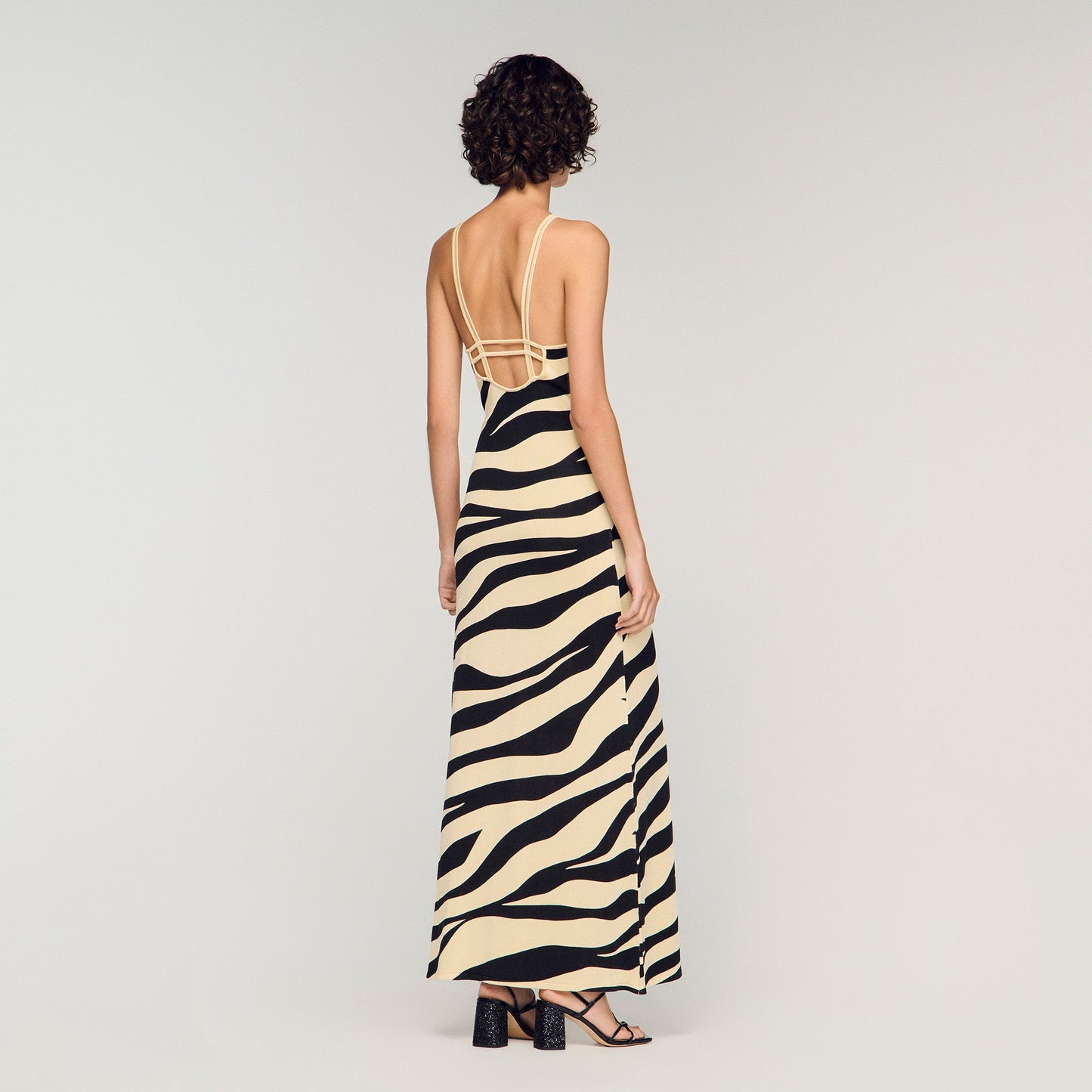 Zebraza Zebra Print Knit Maxi Dress Ecru / Black