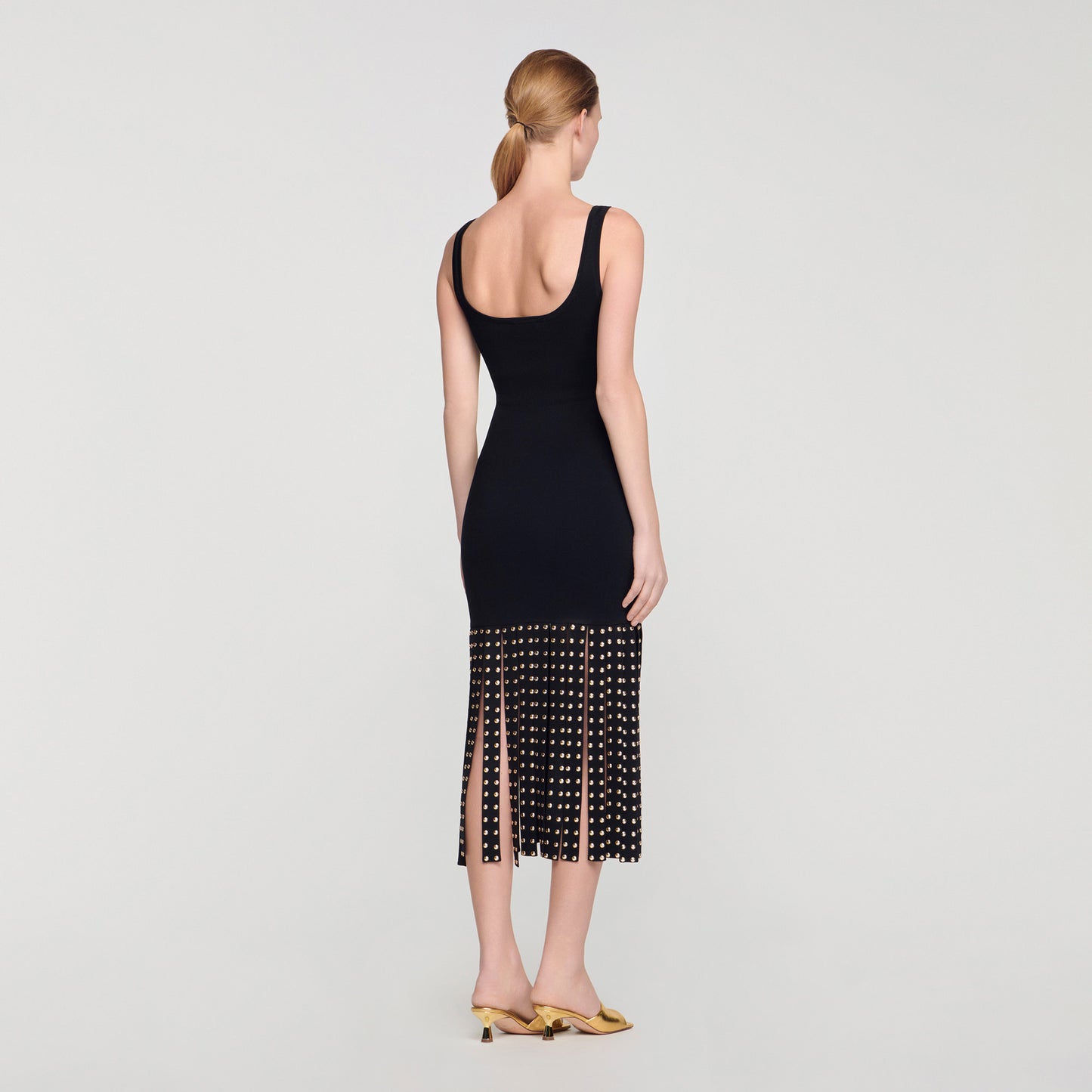 Amelia Fringed Knit Maxi Dress Black