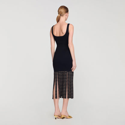 Amelia Fringed Knit Maxi Dress Black