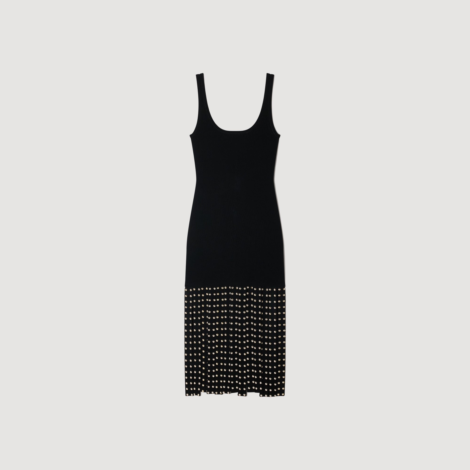 Amelia Fringed Knit Maxi Dress Black