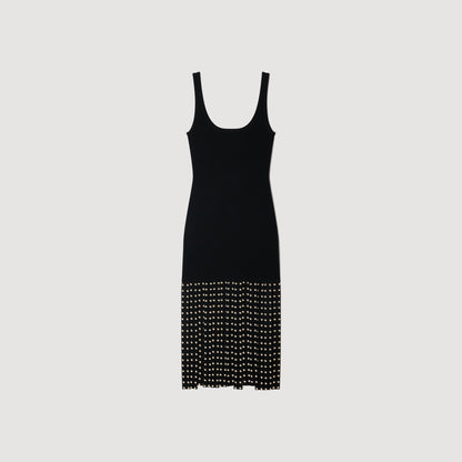 Amelia Fringed Knit Maxi Dress Black