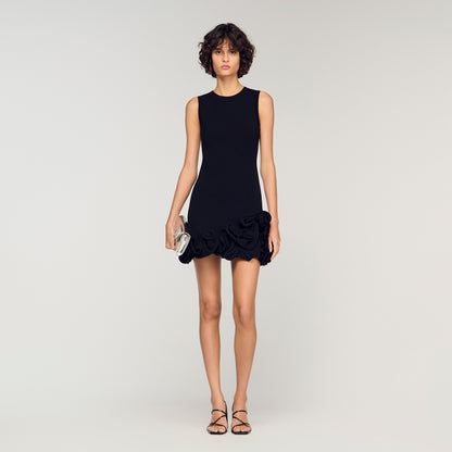 Chloe Floral Knit Short Dress Black
