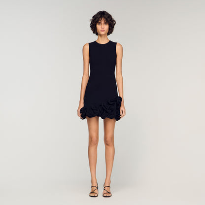Chloe Floral Knit Short Dress Black