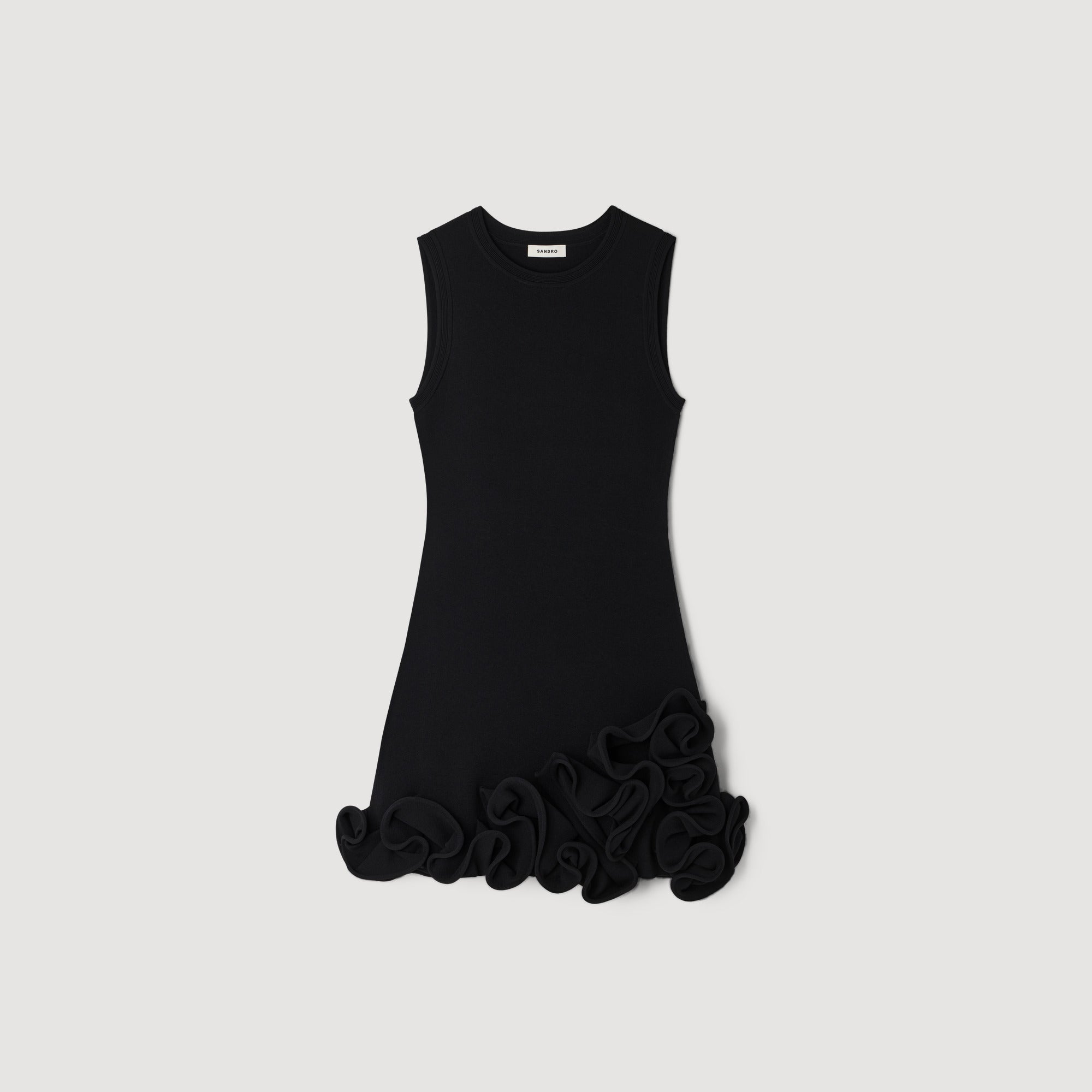 Chloe Floral Knit Short Dress Black