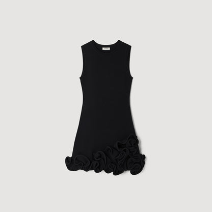 Chloe Floral Knit Short Dress Black