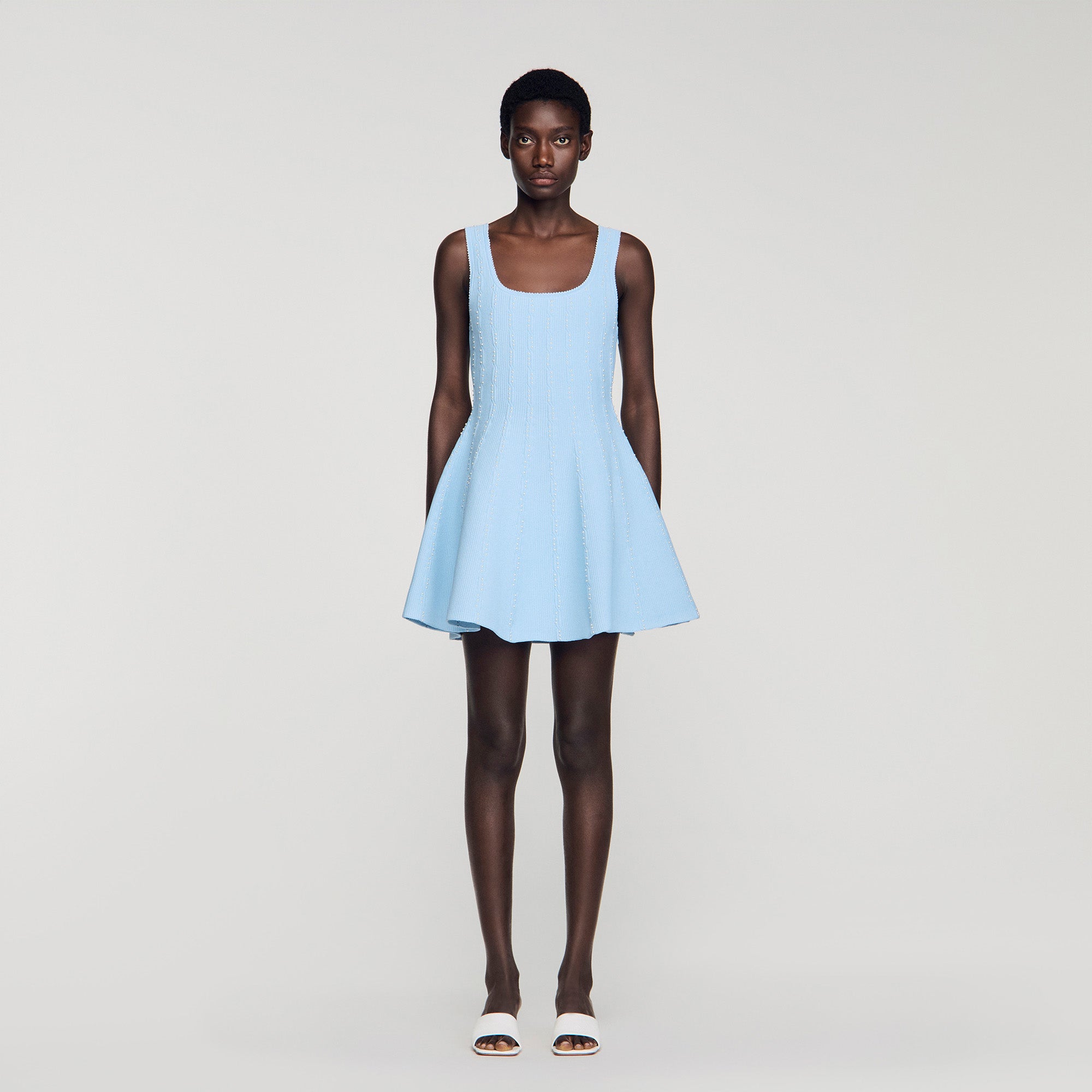 Lyssandra Beaded Knit Short Dress Sky Blue