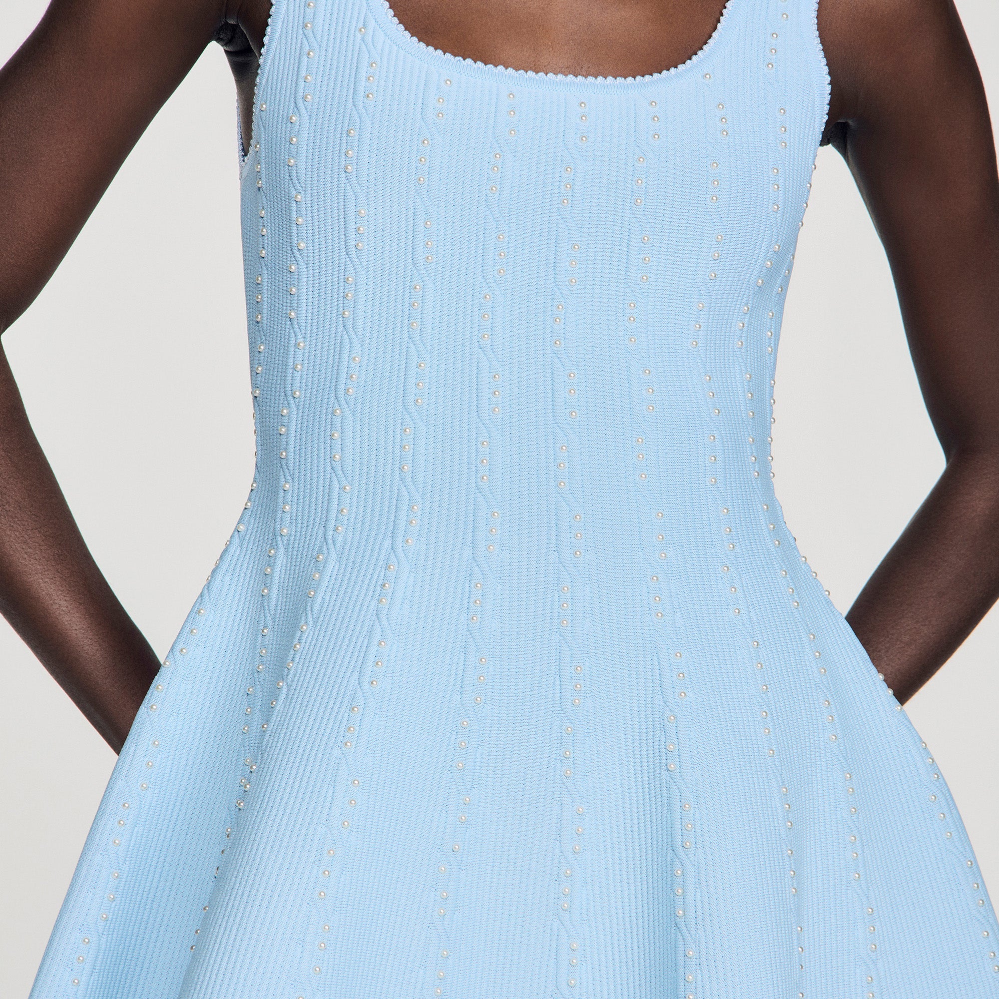 Lyssandra Beaded Knit Short Dress Sky Blue
