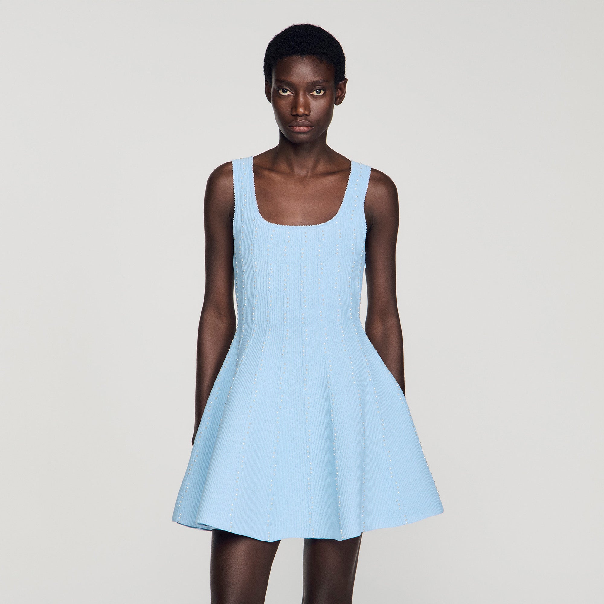Lyssandra Beaded Knit Short Dress Sky Blue