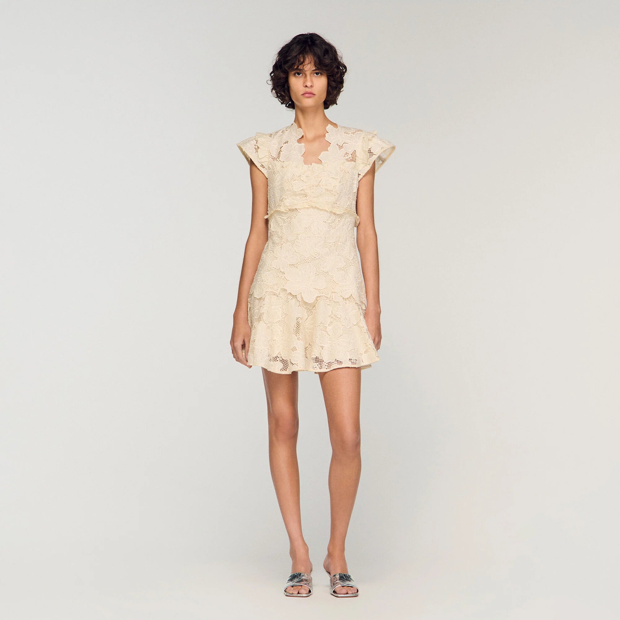 Lyrella Short Guipure Dress Ecru