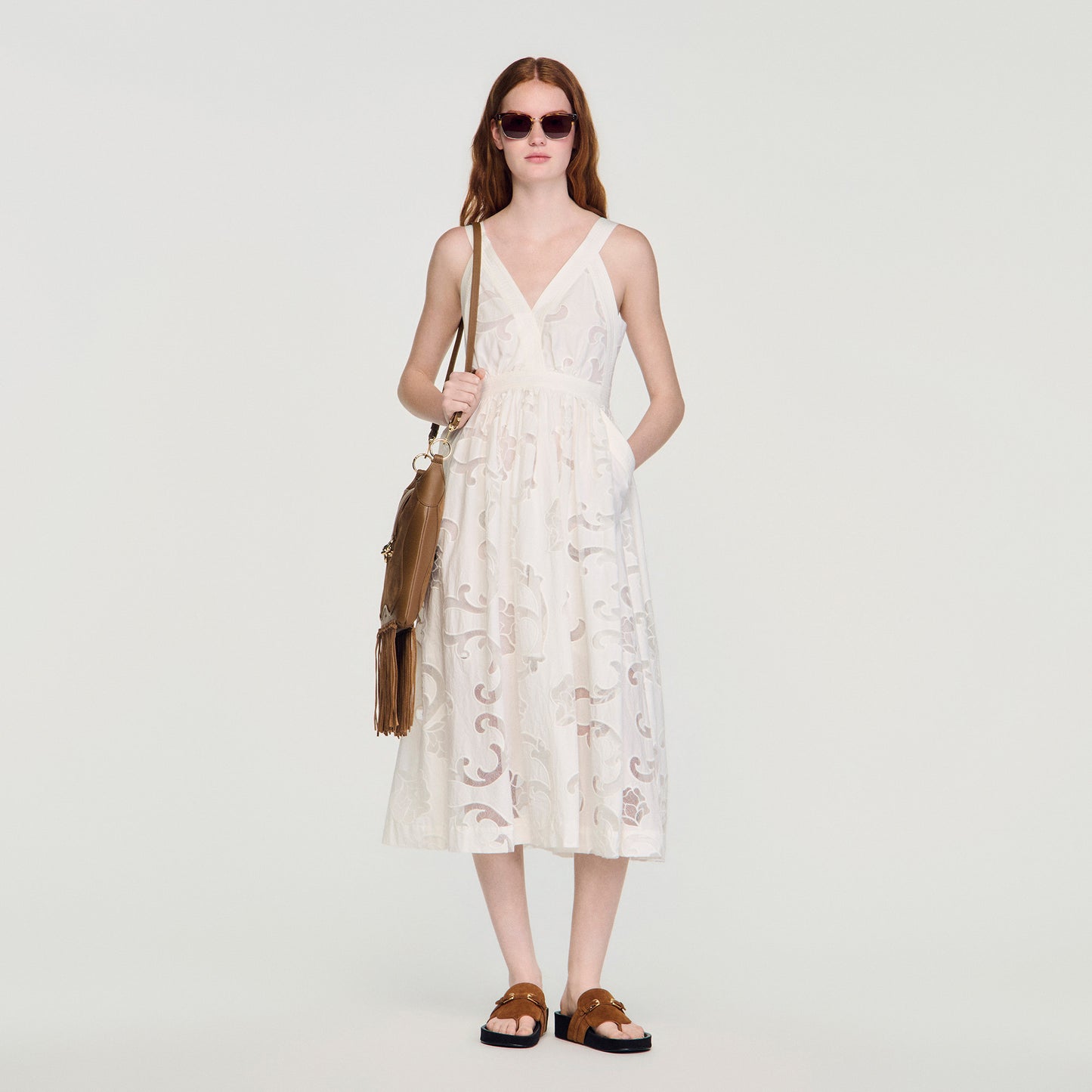 Lucie Openwork Floral Cotton Maxi Dress Ecru