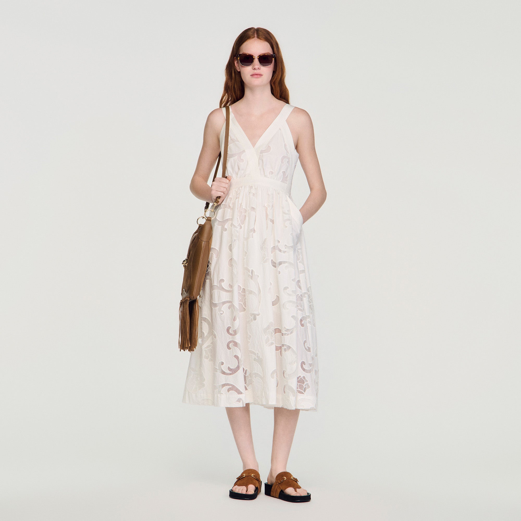 Lucie Openwork Floral Cotton Maxi Dress Ecru