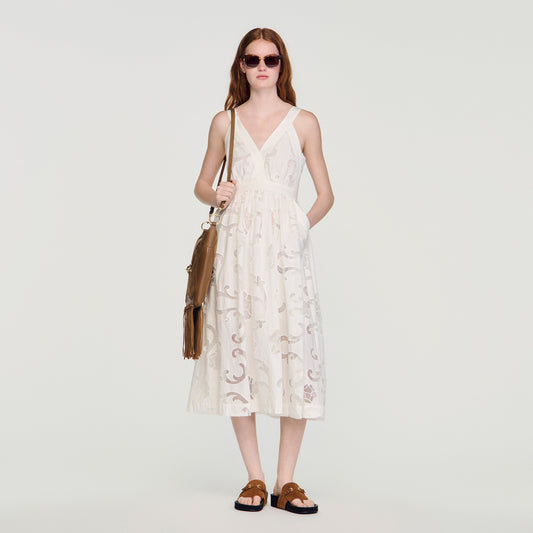Lucie Openwork Floral Cotton Maxi Dress Ecru