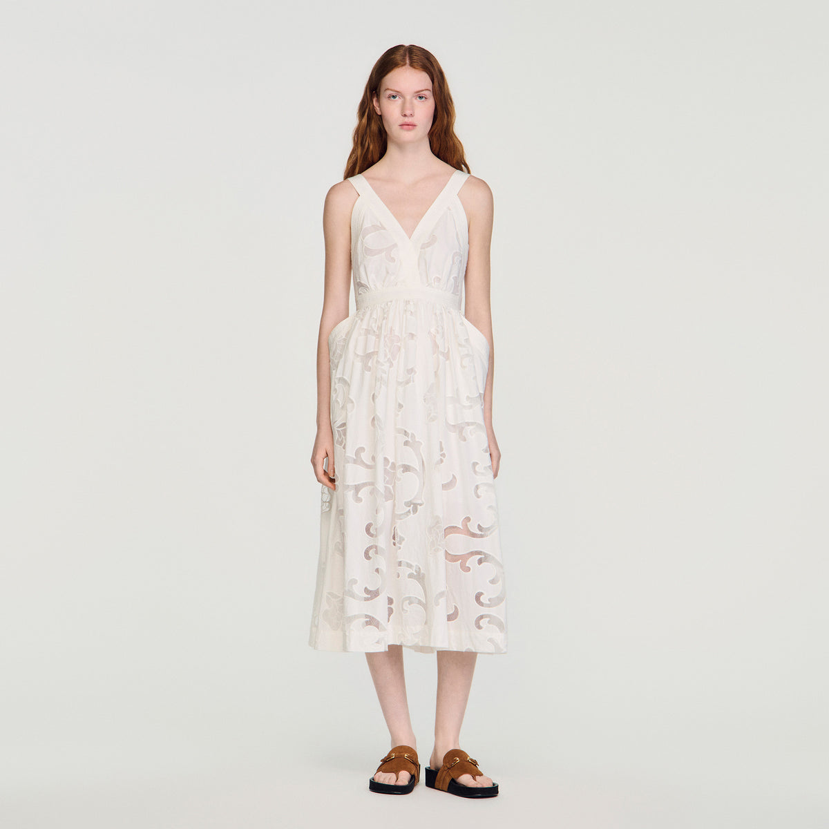 Lucie Openwork Floral Cotton Maxi Dress Ecru