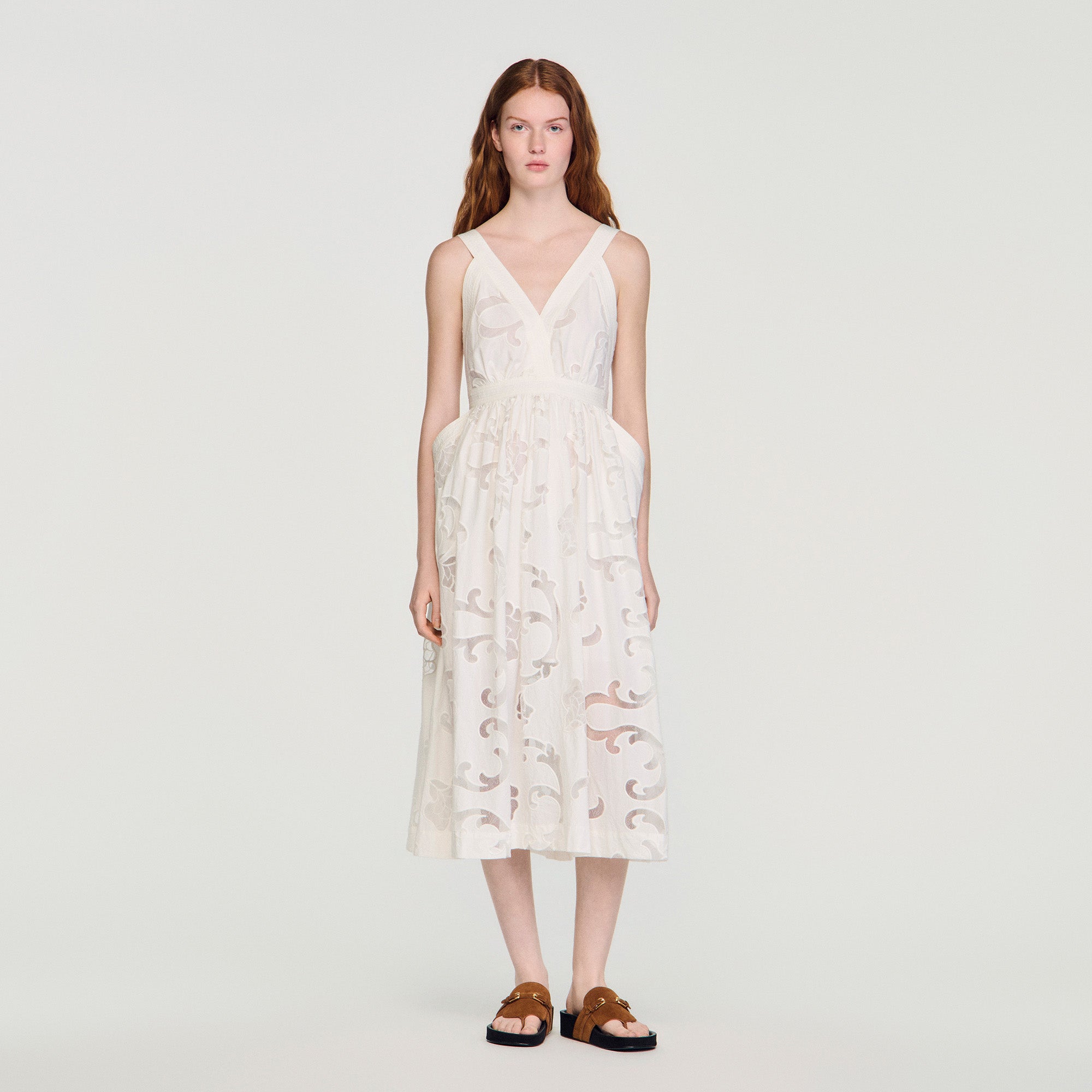 Lucie Openwork Floral Cotton Maxi Dress Ecru