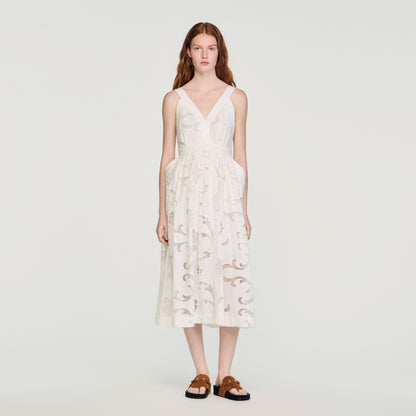 Lucie Openwork Floral Cotton Maxi Dress Ecru