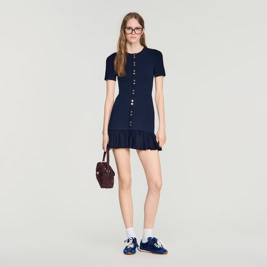 Keira Short Knit Dress With Ruffles Midnight Blue