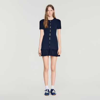 Keira Short Knit Dress With Ruffles Midnight Blue