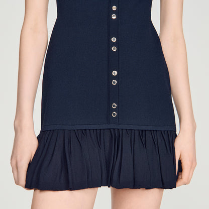 Keira Short Knit Dress With Ruffles Midnight Blue