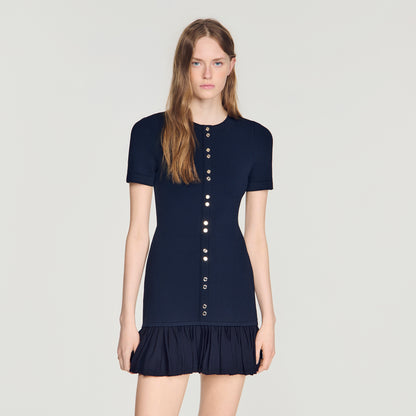 Keira Short Knit Dress With Ruffles Midnight Blue