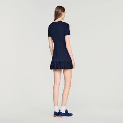 Keira Short Knit Dress With Ruffles Midnight Blue