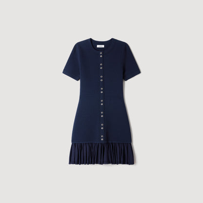 Keira Short Knit Dress With Ruffles Midnight Blue