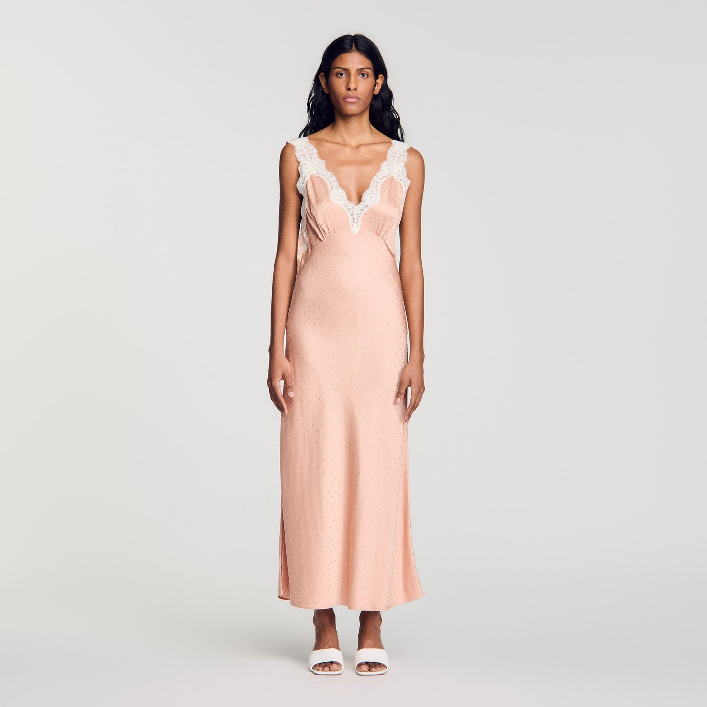 Limonara Rhinestone Lingerie-Style Dress Nude
