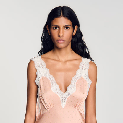 Limonara Rhinestone Lingerie-Style Dress Nude