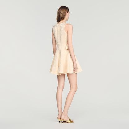Amalena Short Floral Jacquard Dress Vanilla