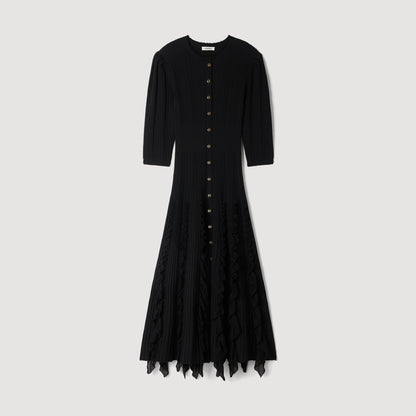 Pietrarosa Knit maxi dress with ruffles Black