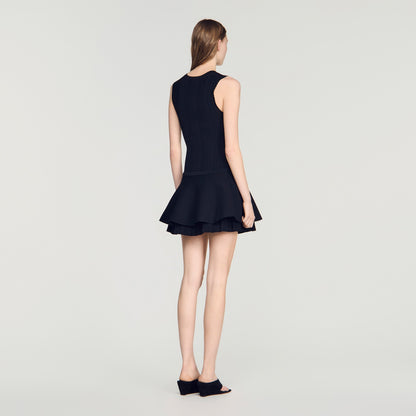 Tamara Short Knit Dress With Ruffles Black