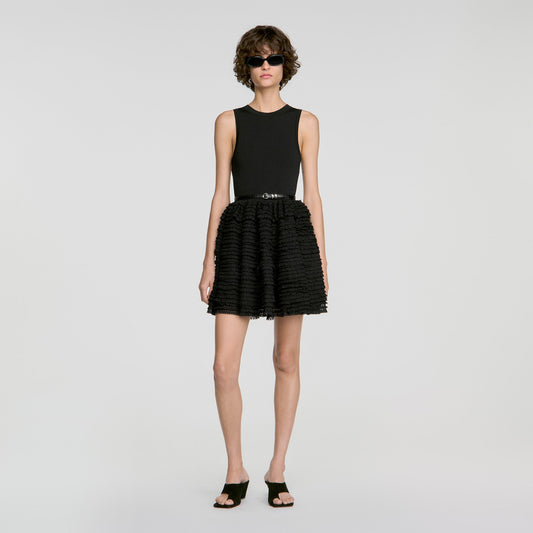Dua Short ruffled lace dress Black