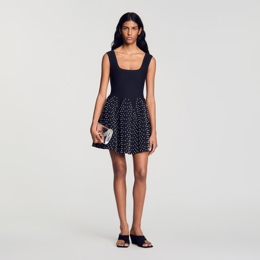 Sunniva Short knit dress with beads Black