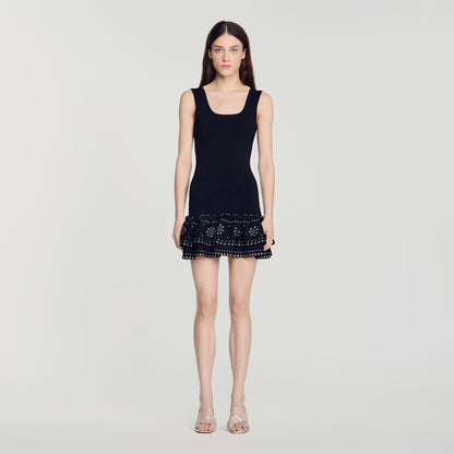 Dalya Short knit dress with studs Black