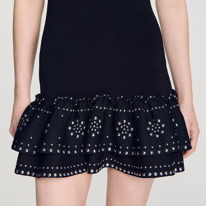 Dalya Short knit dress with studs Black