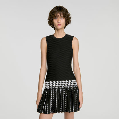 Solea Check knit short dress Black / Ecru