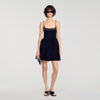 Cosma Short Rhinestone Velvet Dress Black