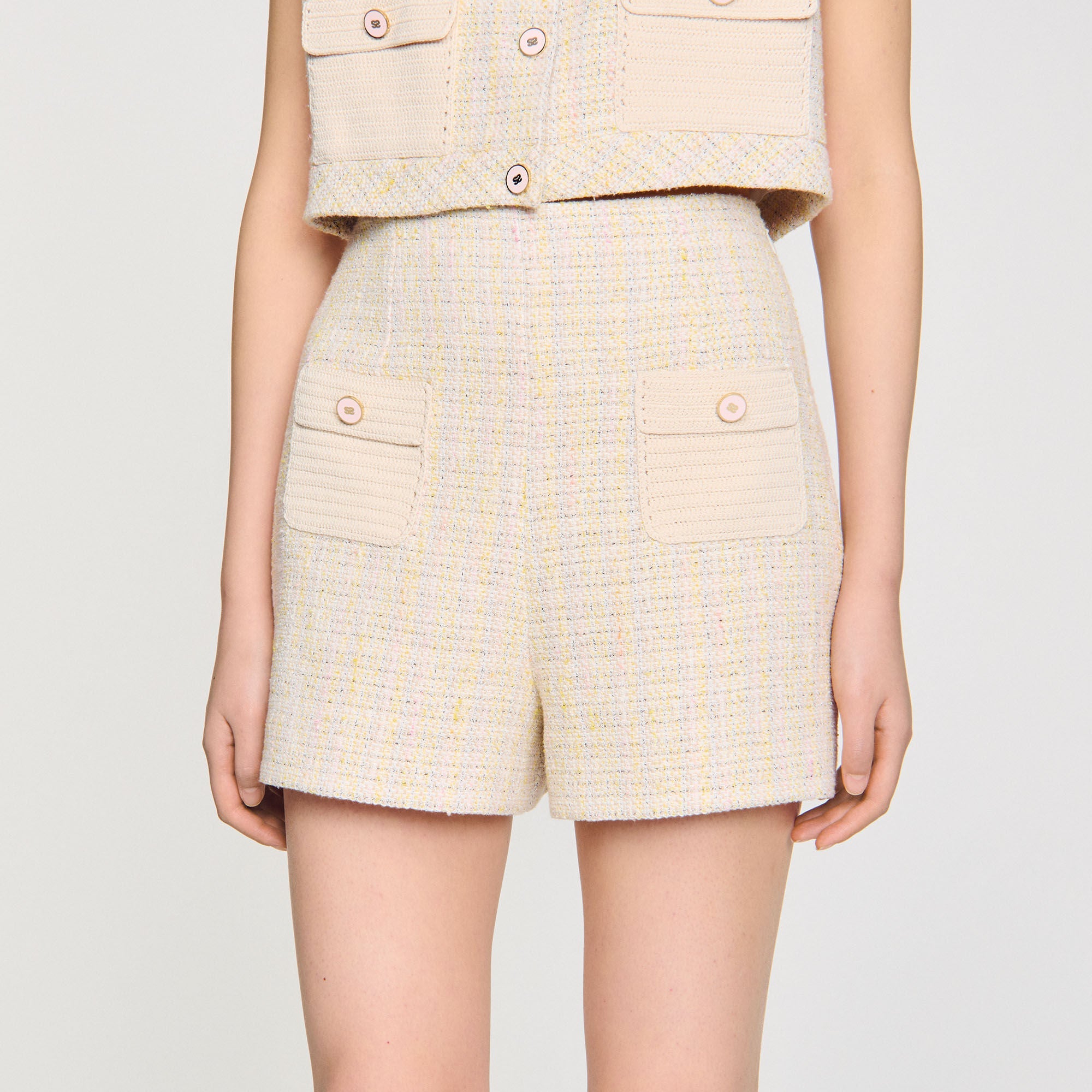 Decorative Tweed Shorts Yellow / Ecru
