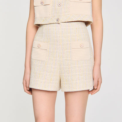 Decorative Tweed Shorts Yellow / Ecru