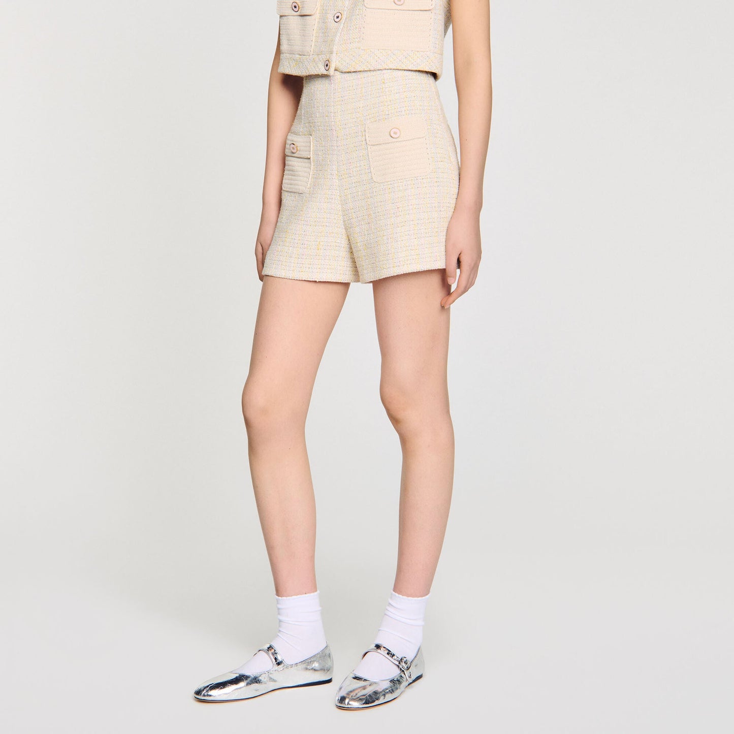 Decorative Tweed Shorts Yellow / Ecru