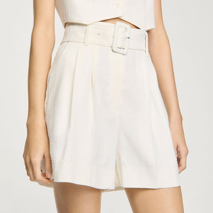 Sequin High-Waisted Shorts Ecru