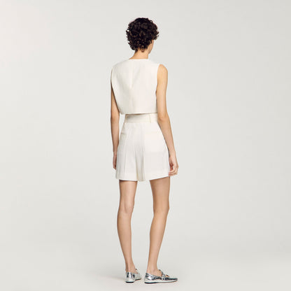 Sequin High-Waisted Shorts Ecru