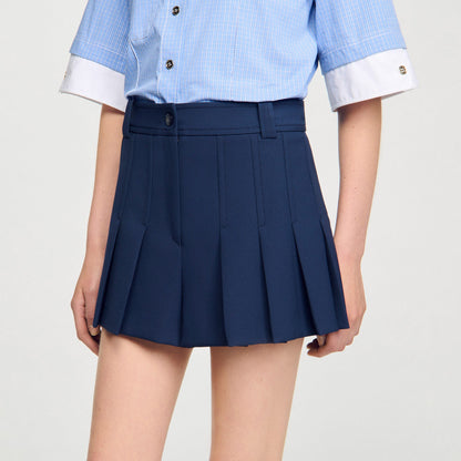 Soizig Tailored Pleated Shorts Navy Blue