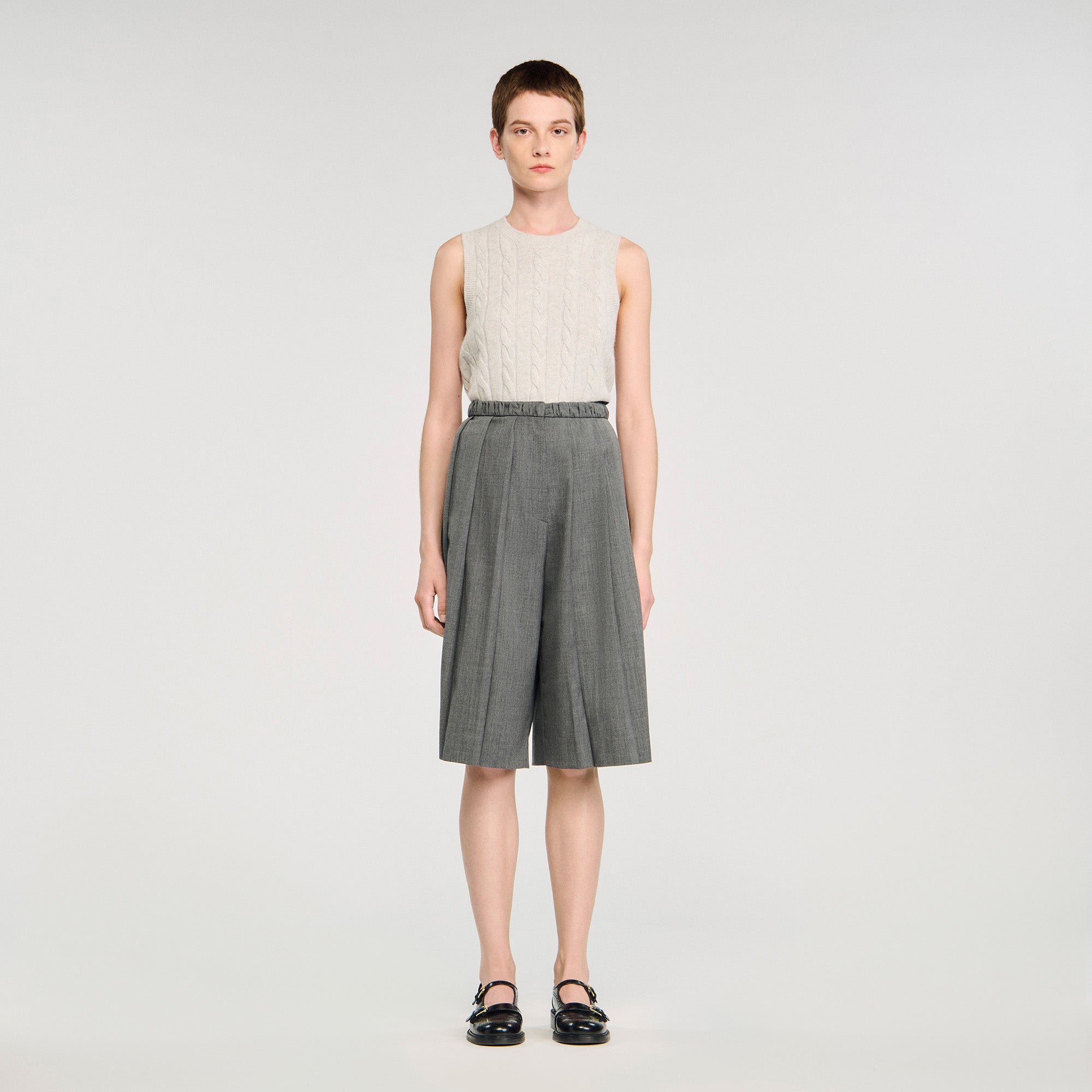 Pacey Pleated Long Shorts Grey