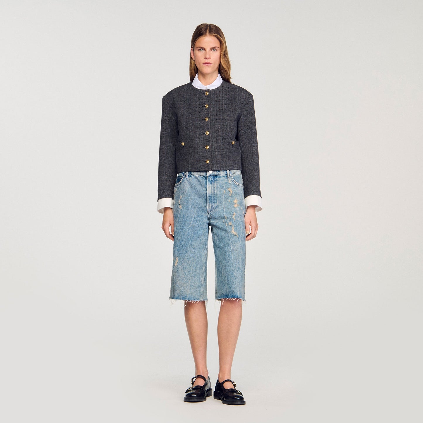 Lirio Distressed Denim Bermuda Shorts Blue Jean