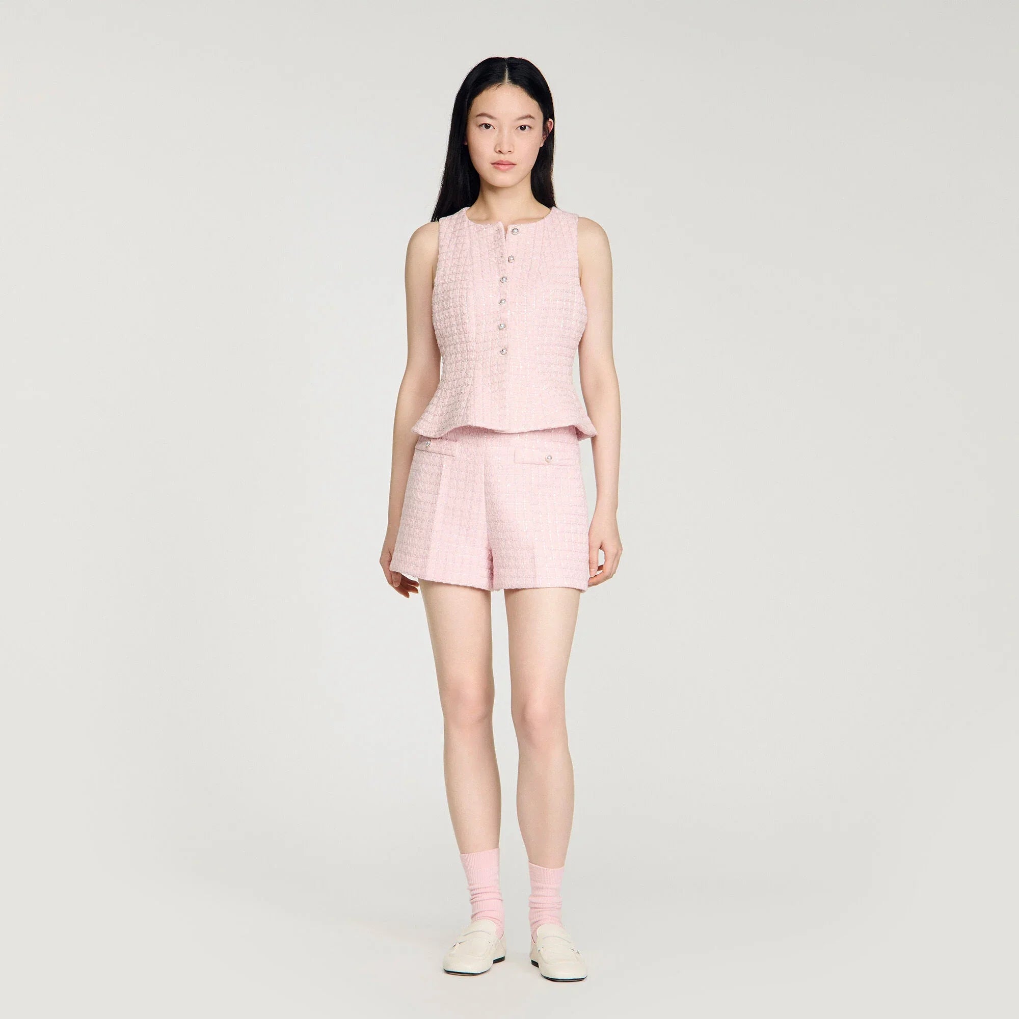 Demilys Sequin Check Tweed Shorts Pink